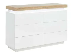 Ladekast Halo Ii - 6 Lades - Gelakt Mdf - Met Ledverlichting - Kleur: Wit En Eiken