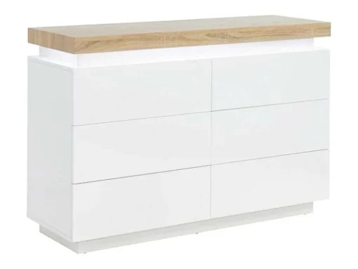 Ladekast Halo Ii - 6 Lades - Gelakt Mdf - Met Ledverlichting - Kleur: Wit En Eiken