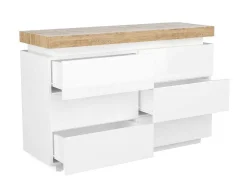 Ladekast Halo Ii - 6 Lades - Gelakt Mdf - Met Ledverlichting - Kleur: Wit En Eiken