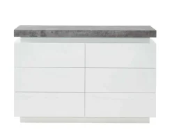 Ladekast Halo Ii - 6 Lades - Gelakt Mdf - Met Ledverlichting - Kleur: Wit En Beton