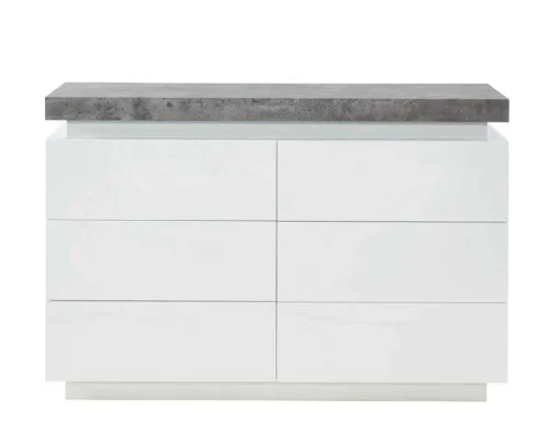 Ladekast Halo Ii - 6 Lades - Gelakt Mdf - Met Ledverlichting - Kleur: Wit En Beton