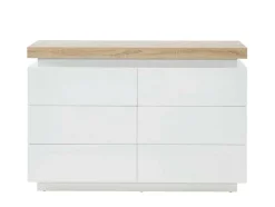 Ladekast Halo Ii - 6 Lades - Gelakt Mdf - Met Ledverlichting - Kleur: Wit En Eiken