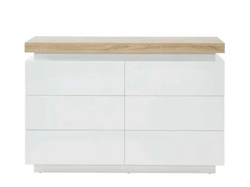 Ladekast Halo Ii - 6 Lades - Gelakt Mdf - Met Ledverlichting - Kleur: Wit En Eiken