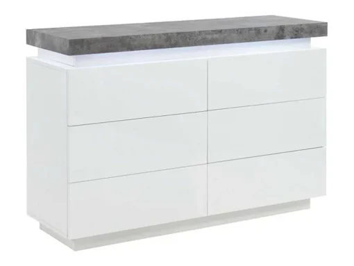 Ladekast Halo Ii - 6 Lades - Gelakt Mdf - Met Ledverlichting - Kleur: Wit En Beton