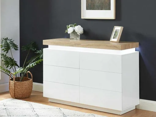 Ladekast Halo Ii - 6 Lades - Gelakt Mdf - Met Ledverlichting - Kleur: Wit En Eiken