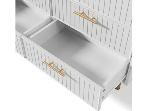 Ladekast Versierd Met Verticale Strepen - 6 Lades - Wit