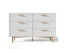 Ladekast Versierd Met Verticale Strepen - 6 Lades - Wit
