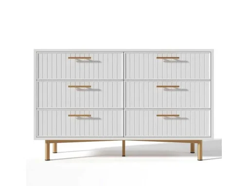 Ladekast Versierd Met Verticale Strepen - 6 Lades - Wit