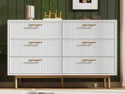 Ladekast Versierd Met Verticale Strepen - 6 Lades - Wit