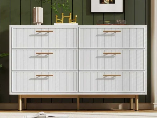 Ladekast Versierd Met Verticale Strepen - 6 Lades - Wit