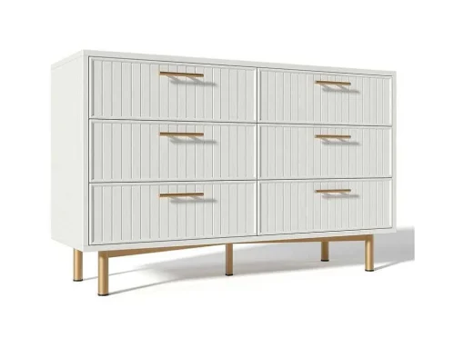 Ladekast Versierd Met Verticale Strepen - 6 Lades - Wit
