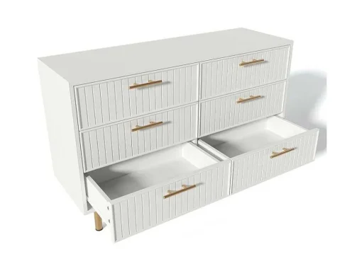 Ladekast Versierd Met Verticale Strepen - 6 Lades - Wit