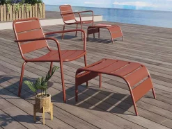 Lage Opstapelbare Tuinfauteuil + Voetensteun - Metaal - Terracotta - Mirmande