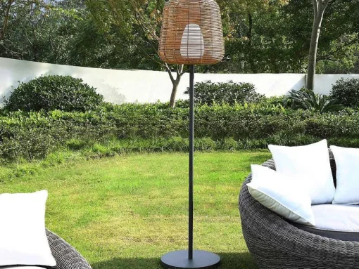 Led Buiten Staande Lamp Van Metaal - H. 150 Cm - Zwart En Natuurlijk - Carbini