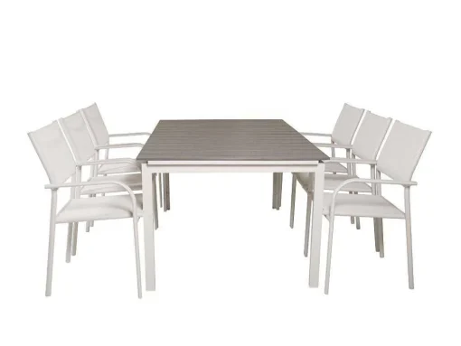 Levels Tuinmeubelset Tafel 100X160/240Cm En 6 Stoel Santorini Wit, Grijs.