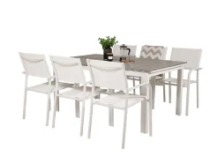 Levels Tuinmeubelset Tafel 100X160/240Cm En 6 Stoel Santorini Wit, Grijs.