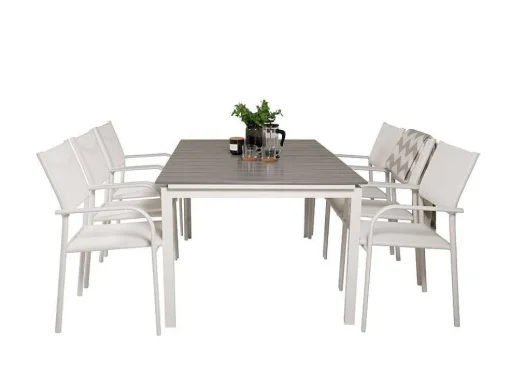 Levels Tuinmeubelset Tafel 100X160/240Cm En 6 Stoel Santorini Wit, Grijs.
