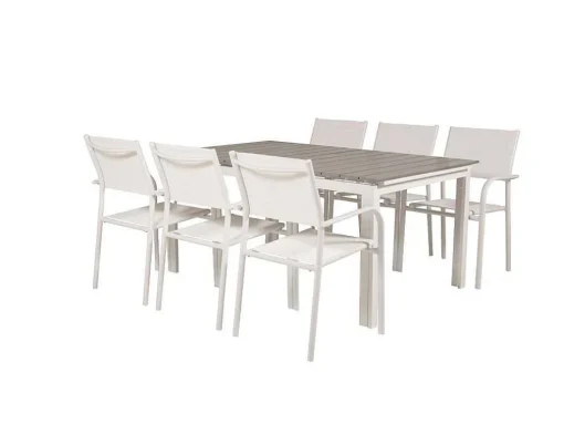 Levels Tuinmeubelset Tafel 100X160/240Cm En 6 Stoel Santorini Wit, Grijs.