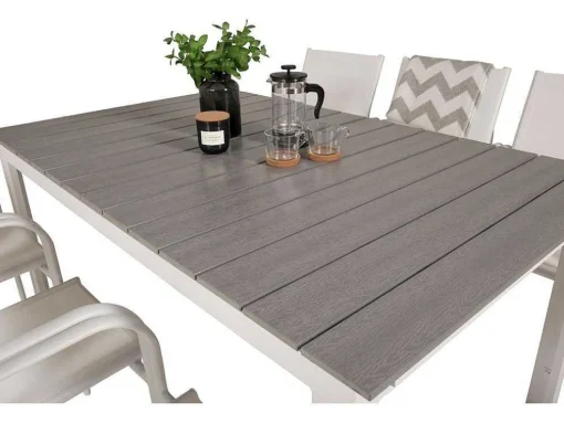 Levels Tuinmeubelset Tafel 100X160/240Cm En 6 Stoel Santorini Wit, Grijs.