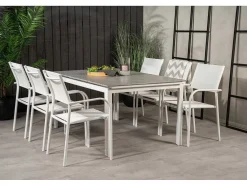 Levels Tuinmeubelset Tafel 100X160/240Cm En 6 Stoel Santorini Wit, Grijs.