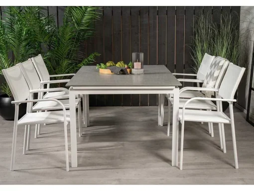 Levels Tuinmeubelset Tafel 100X160/240Cm En 6 Stoel Santorini Wit, Grijs.
