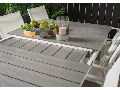 Levels Tuinmeubelset Tafel 100X160/240Cm En 6 Stoel Santorini Wit, Grijs.