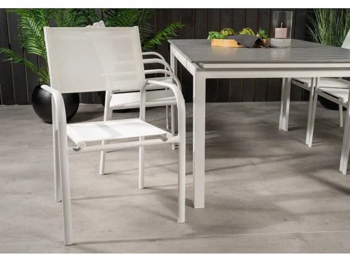 Levels Tuinmeubelset Tafel 100X160/240Cm En 6 Stoel Santorini Wit, Grijs.