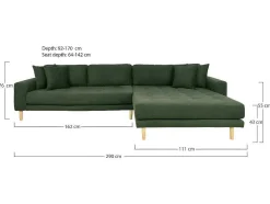 Lido Bank Bank Met Chaise Longue Rechts Gericht 4 Kussens Groen.