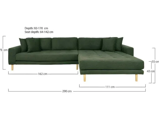 Lido Bank Bank Met Chaise Longue Rechts Gericht 4 Kussens Groen.