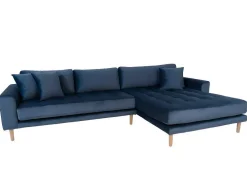 Lido Bank Met Chaise Longue Rechts Velours Donker Blauw.