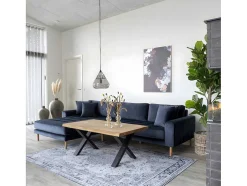 Lido Bank Met Chaise Longue Links Velours Donker Blauw.