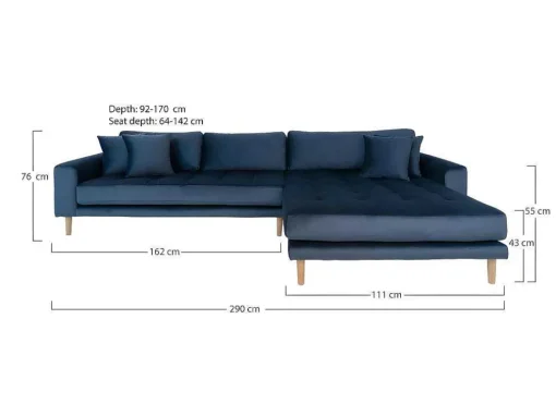Lido Bank Met Chaise Longue Rechts Velours Donker Blauw.