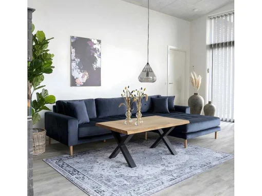 Lido Bank Met Chaise Longue Rechts Velours Donker Blauw.