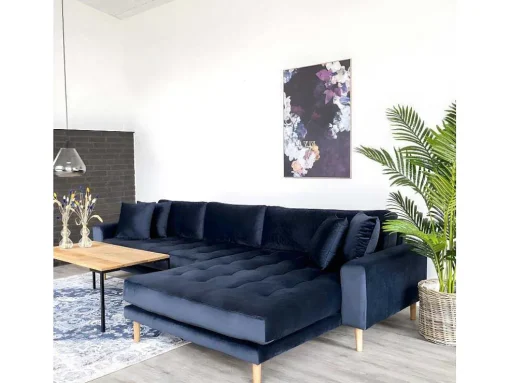 Lido Bank Met Chaise Longue Rechts Velours Donker Blauw.