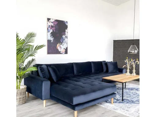 Lido Bank Met Chaise Longue Links Velours Donker Blauw.
