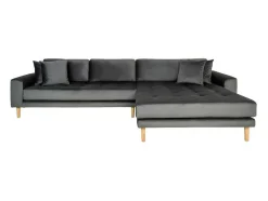 Lido Chaiselong Sofa Rechts Met 4 Kussens, Velour Grijs.