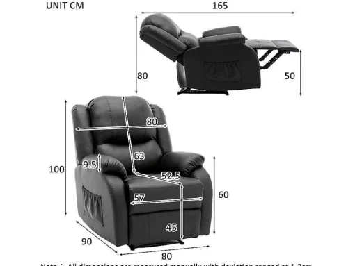 Liggende Relaxfauteuil Met Verstelbare Handvoetsteun, Bekleding Van Zwart Kunstleer