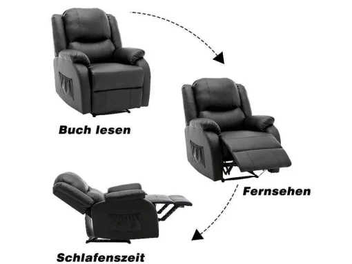Liggende Relaxfauteuil Met Verstelbare Handvoetsteun, Bekleding Van Zwart Kunstleer