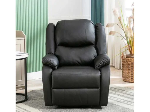 Liggende Relaxfauteuil Met Verstelbare Handvoetsteun, Bekleding Van Zwart Kunstleer