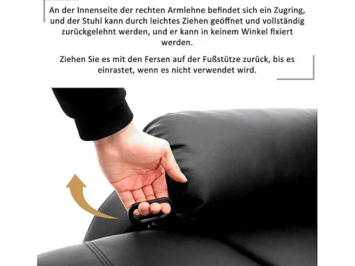 Liggende Relaxfauteuil Met Verstelbare Handvoetsteun, Bekleding Van Zwart Kunstleer
