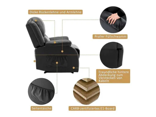 Liggende Relaxfauteuil Met Verstelbare Handvoetsteun, Bekleding Van Zwart Kunstleer