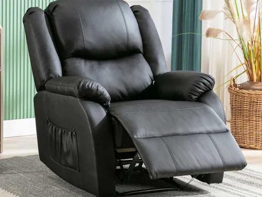 Liggende Relaxfauteuil Met Verstelbare Handvoetsteun, Bekleding Van Zwart Kunstleer