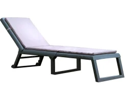 Ligstoel Met Gevlochten Effect Canberra - Met Matras - Grijs En Wit