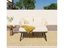 Ligstoel, Tuinbank - Gegalvaniseerd Staal En Gevlochten Touw - 2 Plaatsen - Beige