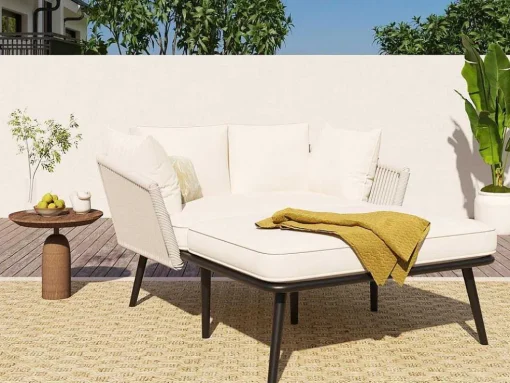 Ligstoel, Tuinbank - Gegalvaniseerd Staal En Gevlochten Touw - 2 Plaatsen - Beige