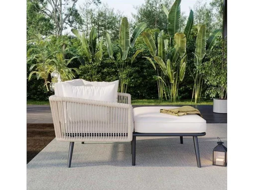 Ligstoel, Tuinbank - Gegalvaniseerd Staal En Gevlochten Touw - 2 Plaatsen - Beige