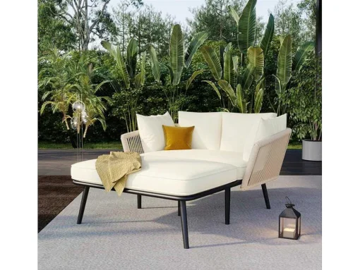 Ligstoel, Tuinbank - Gegalvaniseerd Staal En Gevlochten Touw - 2 Plaatsen - Beige
