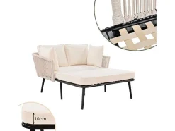 Ligstoel, Tuinbank - Gegalvaniseerd Staal En Gevlochten Touw - 2 Plaatsen - Beige