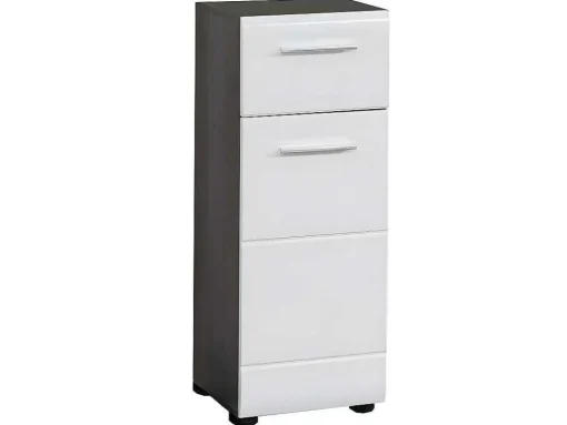 Linebad Badkamerkast 1 Deur, 1 Lade Gerookt Zilver, Wit Hoogglans.
