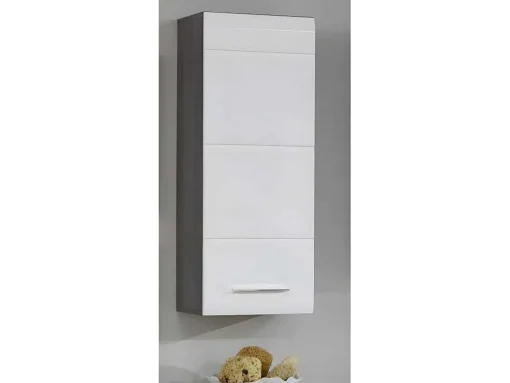 Linebad Badkamerkast 1 Deur Gerookt Zilver, Wit Hoogglans.